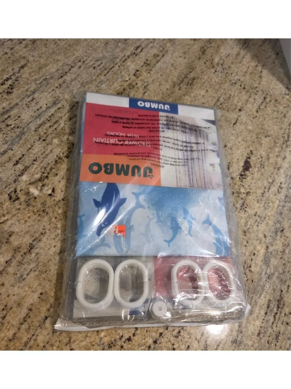 New! Lot of 2 Dolphin Shower Curtains w Hooks Blue Plastic Jumbo 72x72